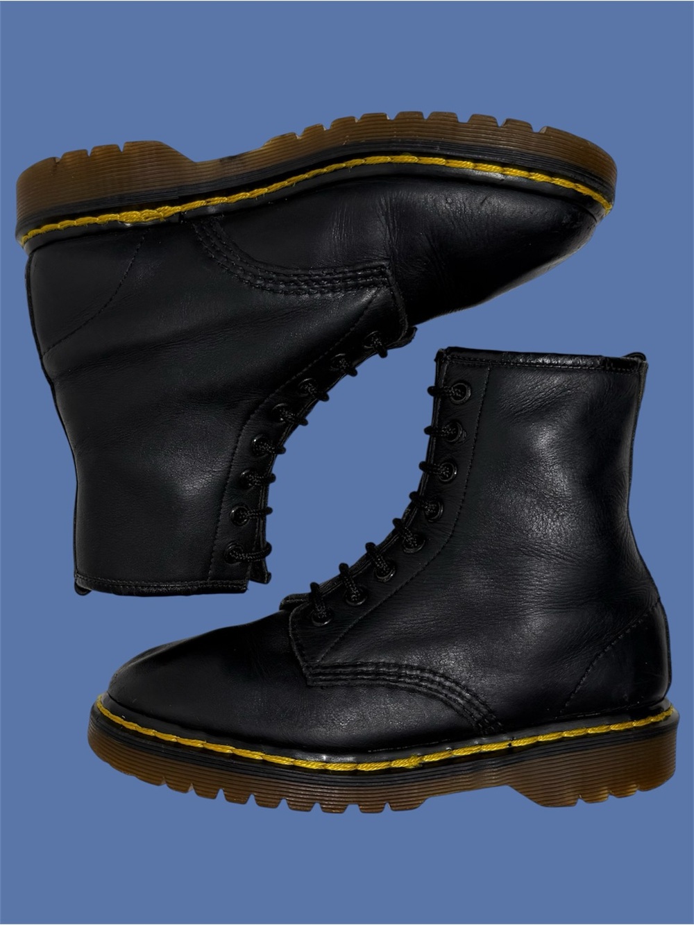 Vintage Dr. Martens England 1460 Black Leather Double Stitch Boots UK 4
